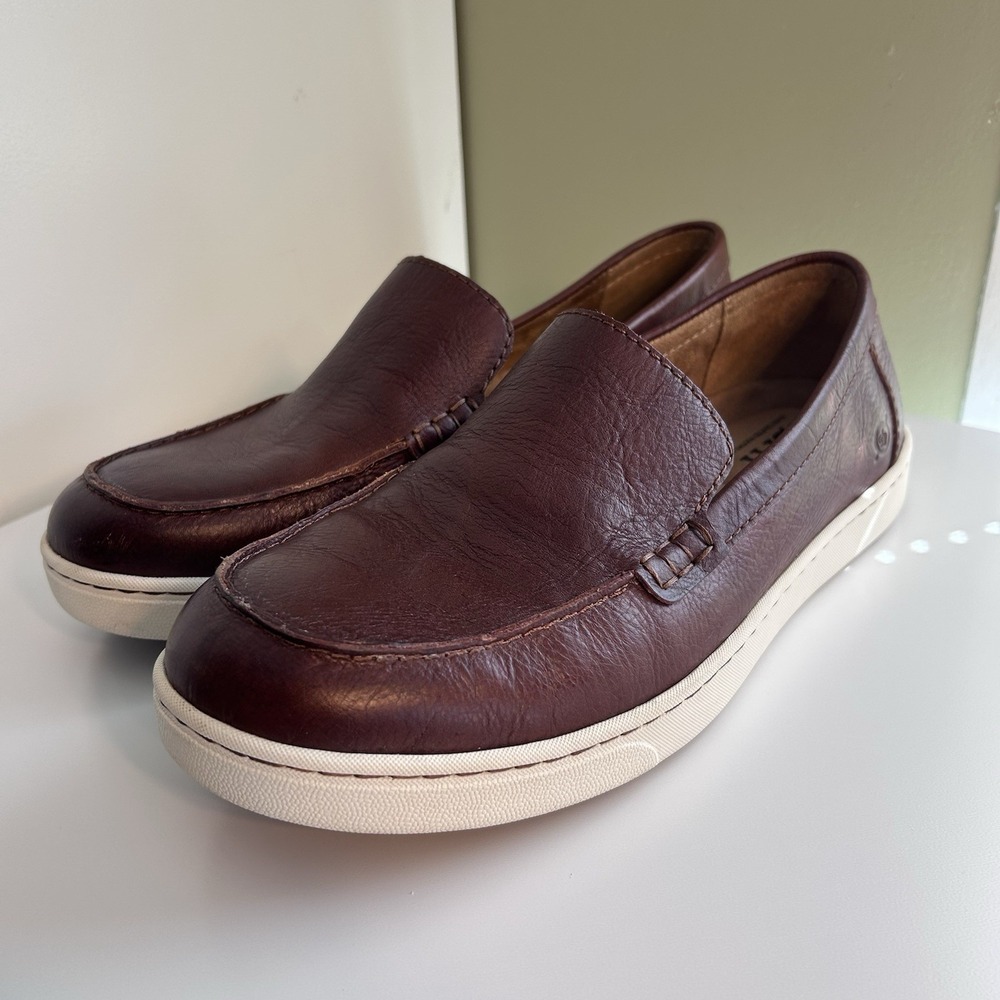 Born Mens Axel Leather Loafer Slip On Shoes 12M Casual Sporty Brown Dark Tan EUC - Picture 2 of 10